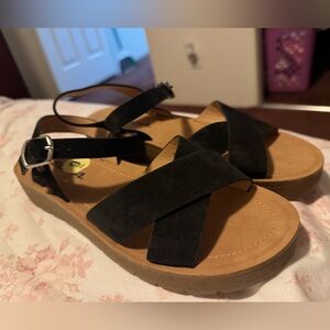Soda Black and Tan Sandals